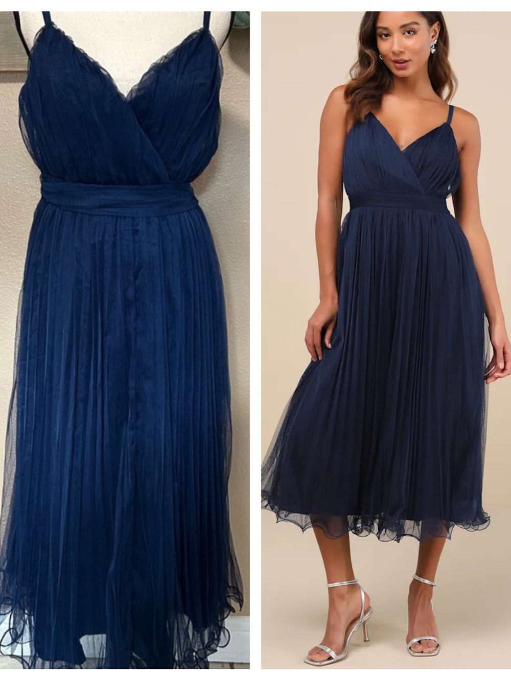 Exemplary Aura Navy Tulle Surplice Midi Dress